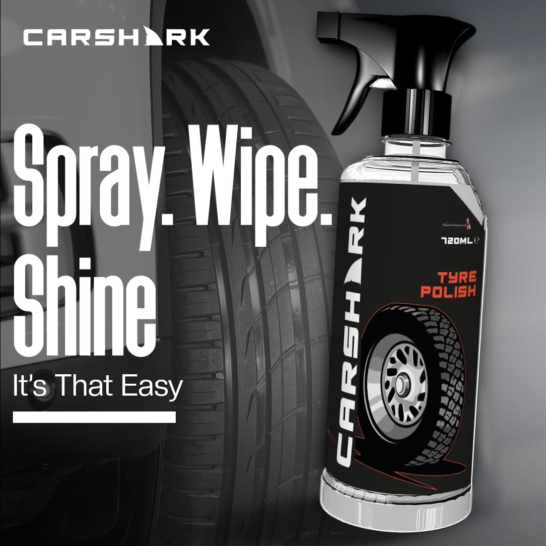 Car Shark DIRT, TAR & BUG REMOVER 720ML+Car Shark TYRE POLISH TRIGGER 720ML
