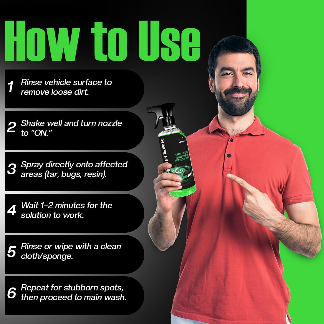 Car Shark DIRT, TAR & BUG REMOVER 720ML+Car Shark TYRE POLISH TRIGGER 720ML