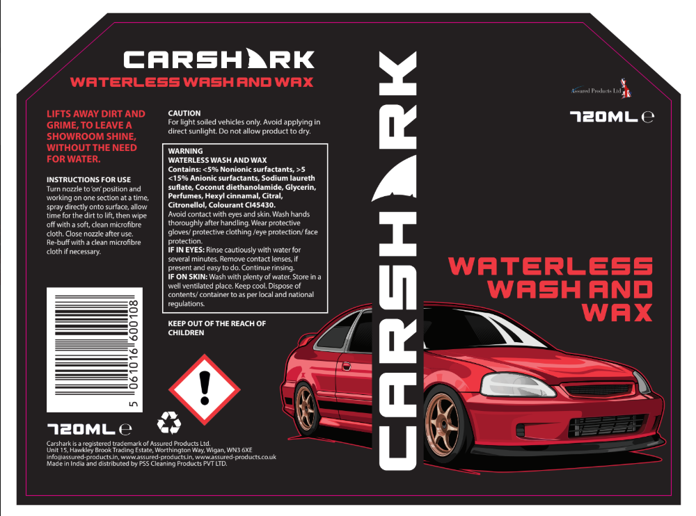 Car Shark WATERLESS WASH AND Wax TRIGGER 720ML